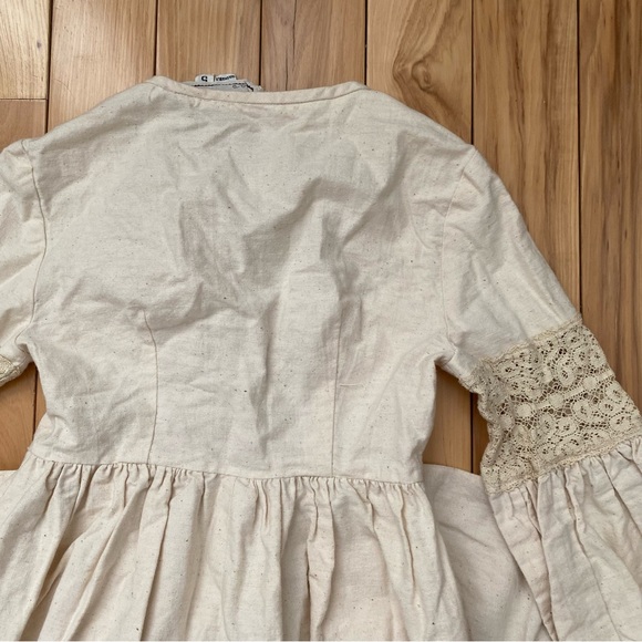 Vintage Young Edwardian Cream Canvas Prairie Bohemian Maxi Dress With Lace - Picture 9 of 9